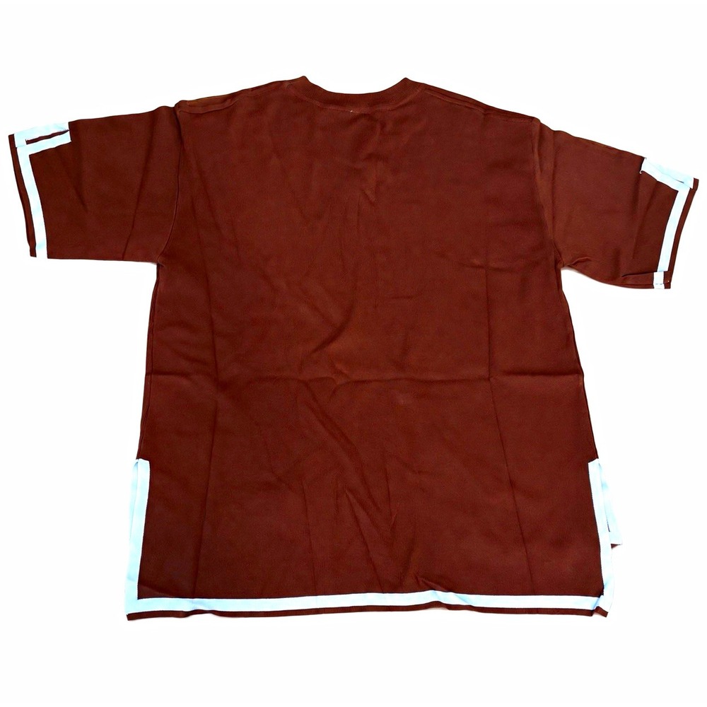 Women's 2-Piece Knit Pajama Set Brown/White Trim Crew Neck Short Sleeve M[A6]